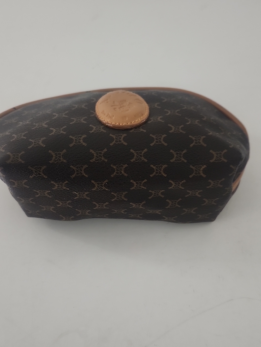 Adolfo Brown Monogram Cosmetic Pouch with Tan Trim - Picture 4 of 9